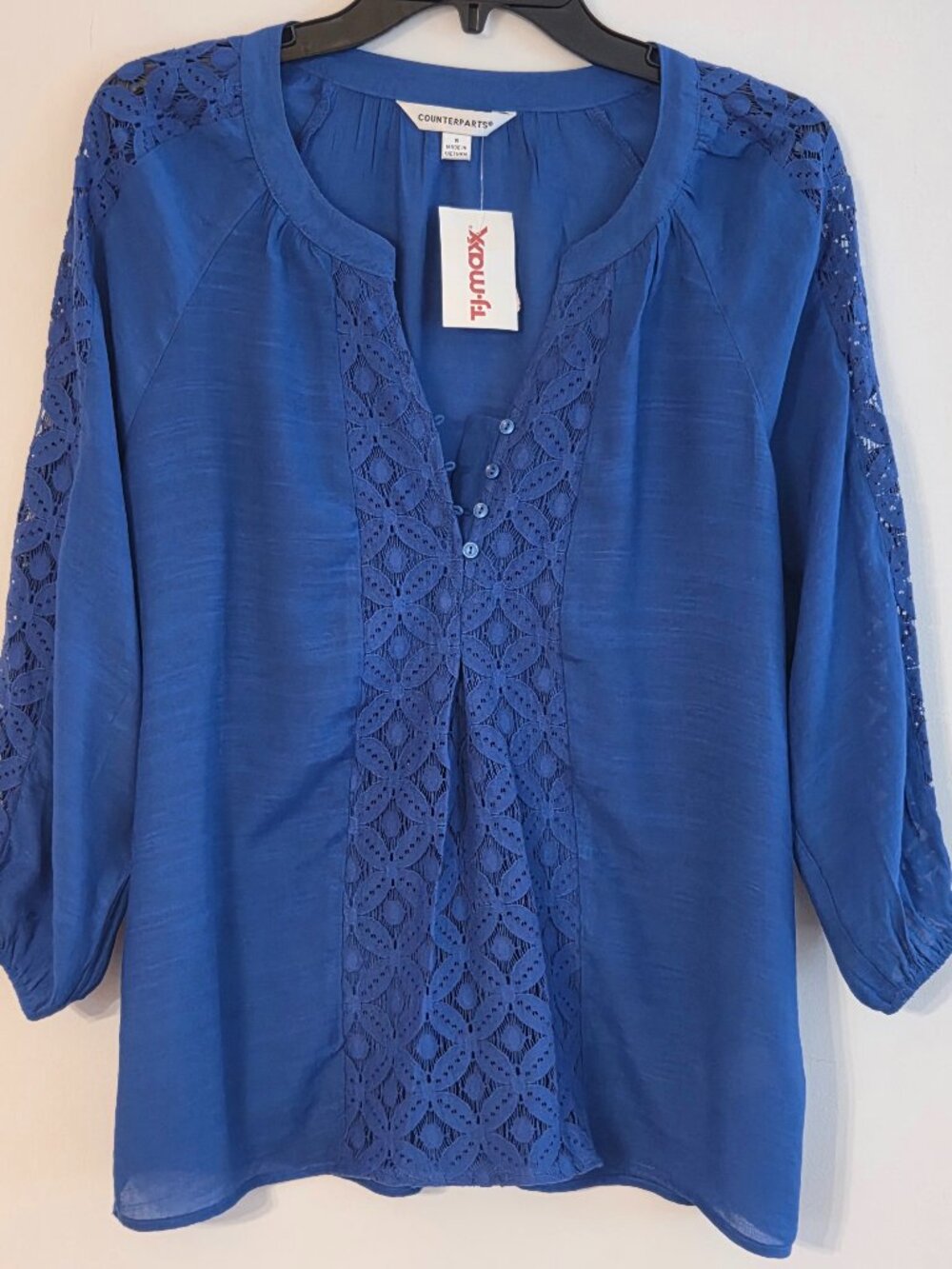 Counterparts Blue Lace Trimmed Blouse